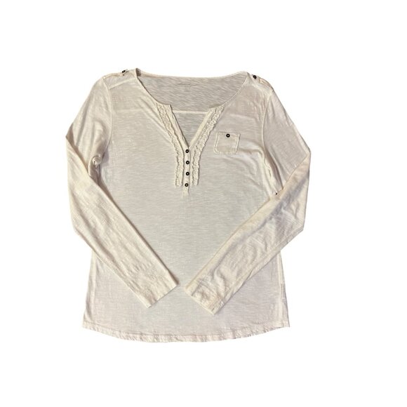 Eddie Bauer Cotton Henley Top Womens L Used Cream Button Trim Long Sleeve - Picture 3 of 14